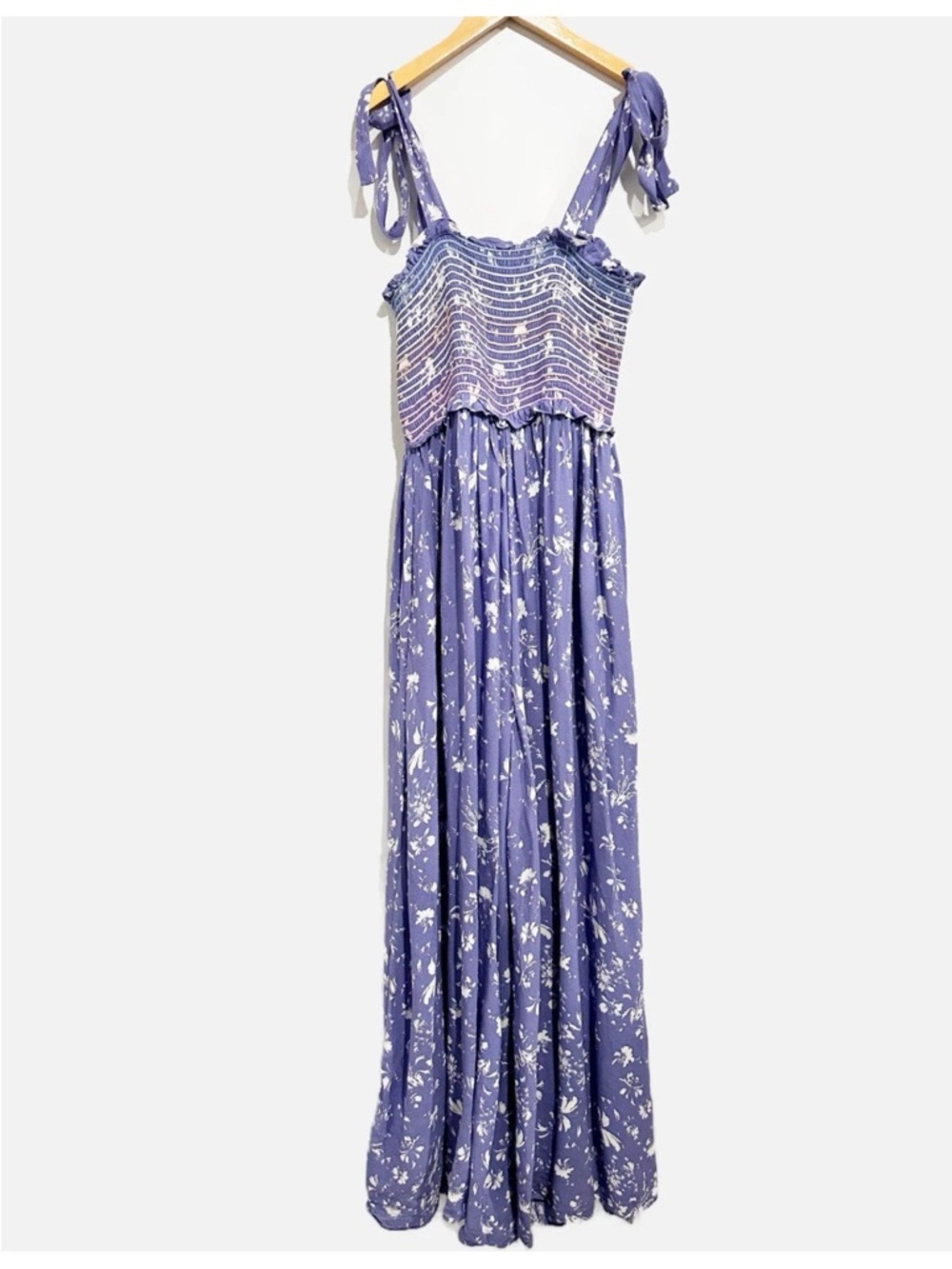 We The Free Lavender Floral Smocked Tie-Strap Wide-Leg Jumpsuit - Picture 3 of 8